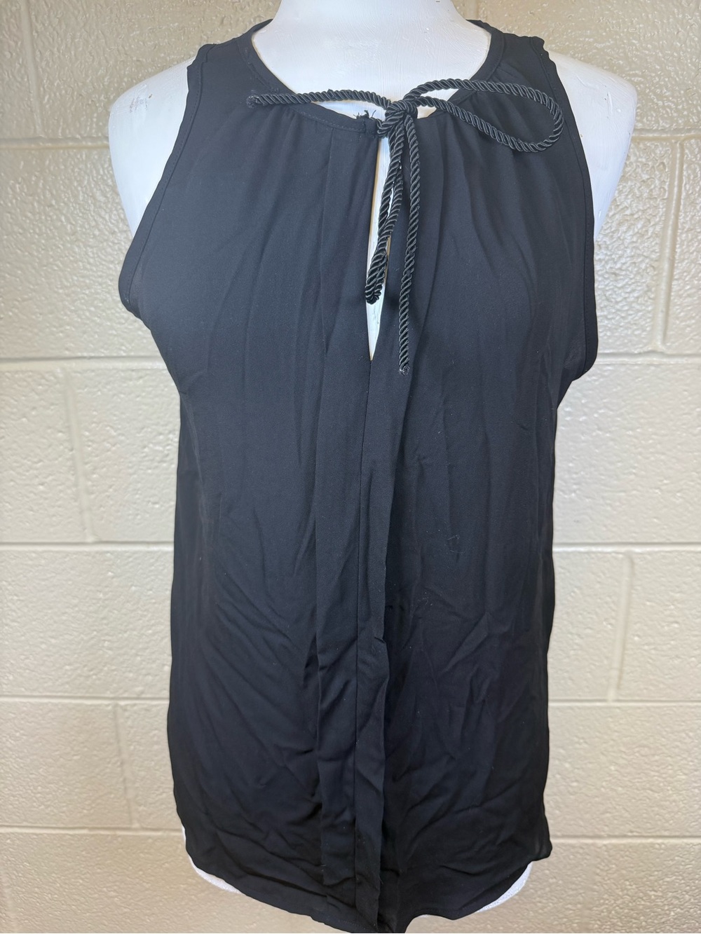 meraki Black Tie-Neck Sleeveless Blouse